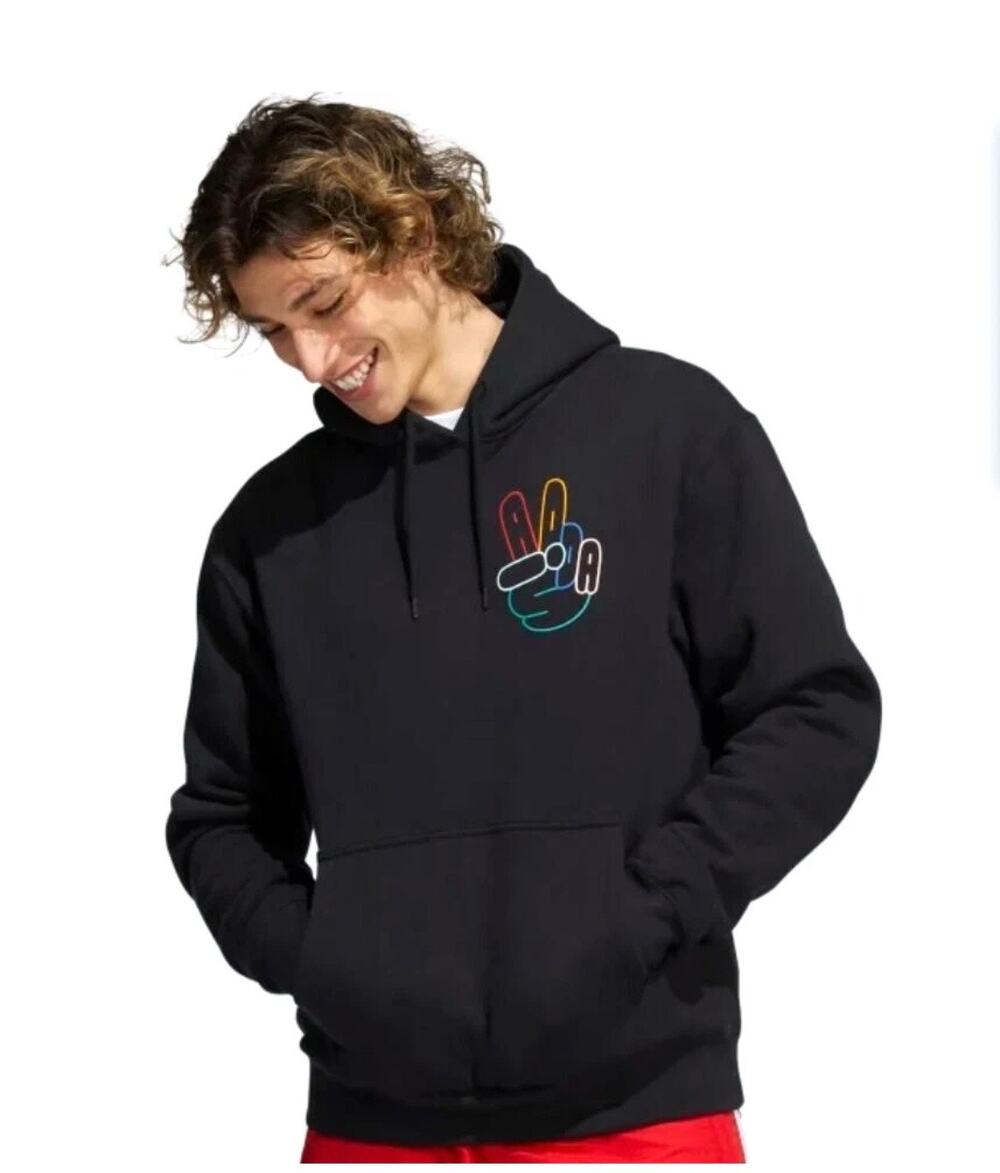 Adidas Originals Black Hoodie Peace Sign Graphic Pullover Sz S Unisex Y2K Style